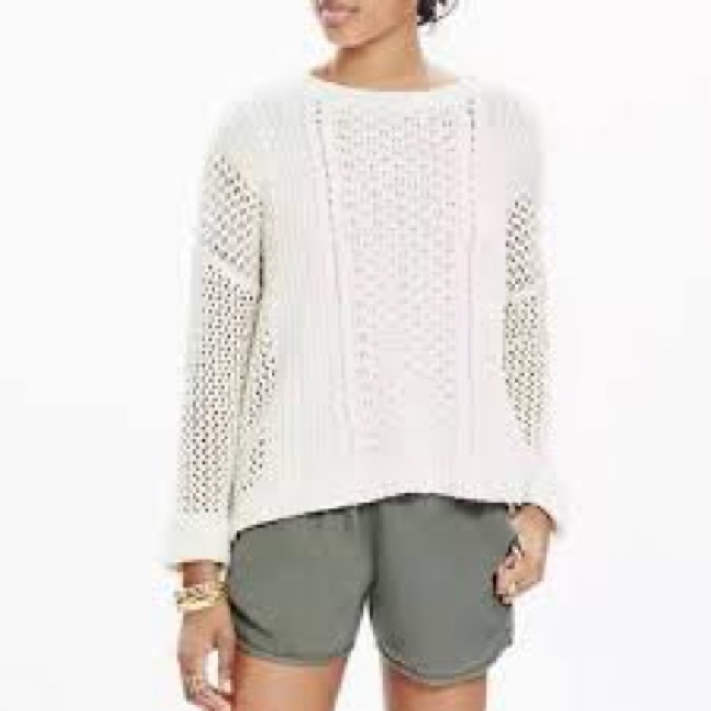 Madewell open knit fisherman white crewneck pullover sweater women’s small